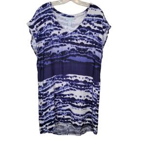 Charlie Jade Women's Tie Dye  Shift Dress V Neck Blue White Size S/P